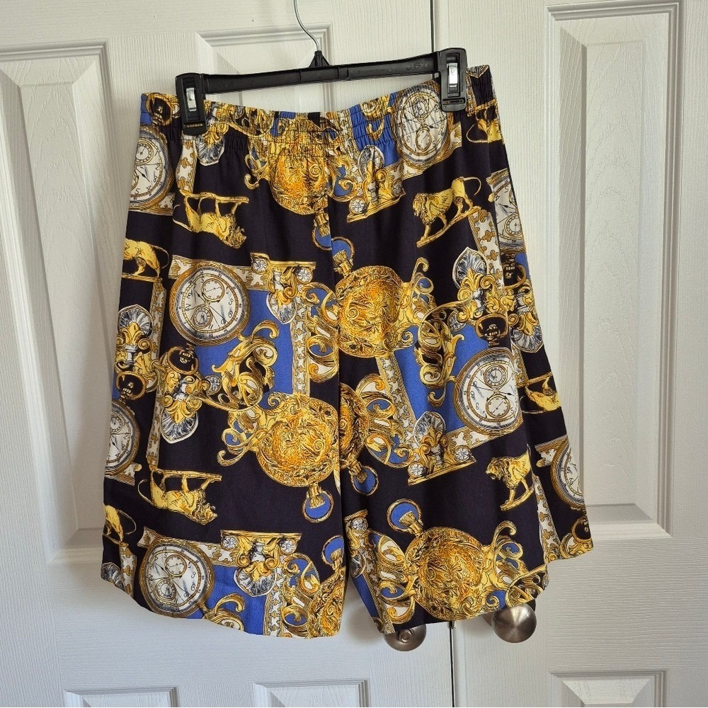 J. Andrews Vintage 2 Piece Shirt Shorts Gold Lion Clock Watch Print Womens Small - Picture 3 of 16